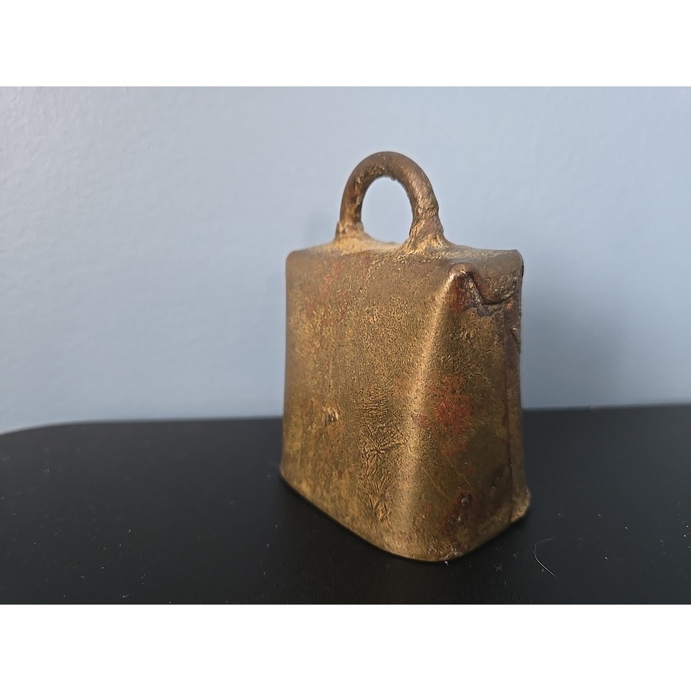 Vintage Brass Cow Bell, Rustic Handcrafted, Fold‎ Over Rivets, 3" Tall - Picture 3 of 10